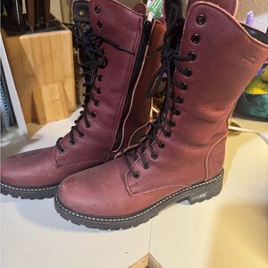Martino Burgundy Lace-Up Combat Boots